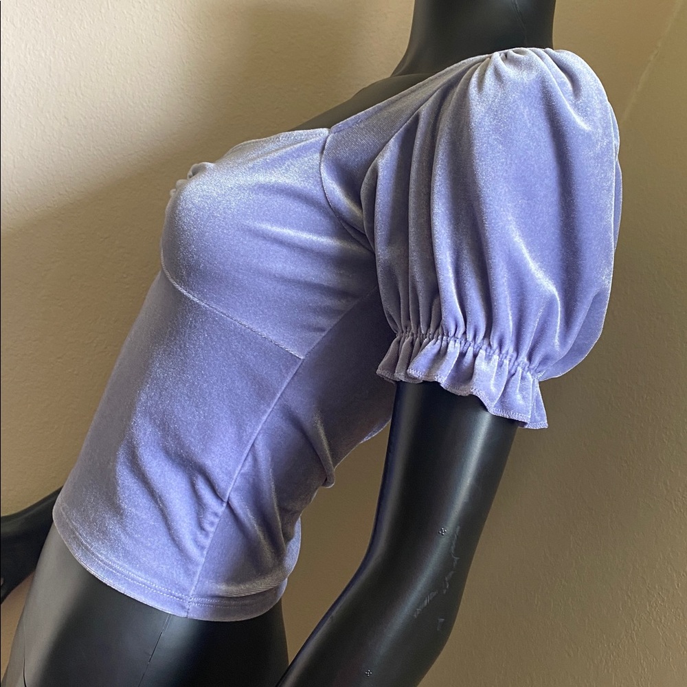 Forever 21 Lilac Velvet Velour Puff Sleeve Crop Top - Picture 4 of 10